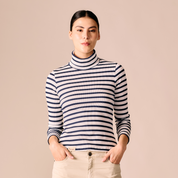 Jersey Cuello Tortuga - Azul Marino y Blanco